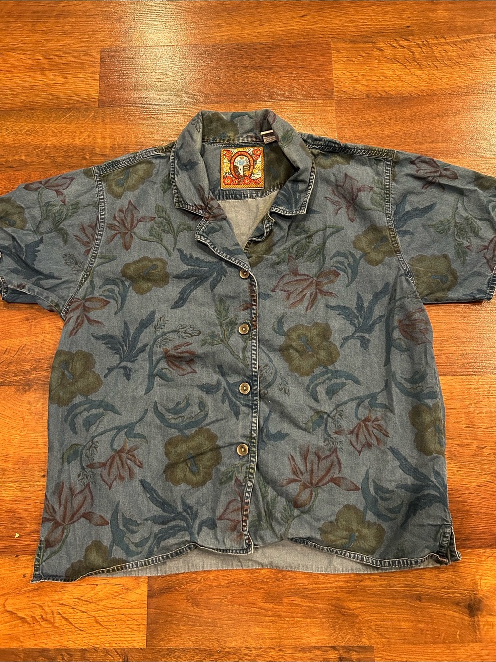 Pussers Women’s M West Indies Island West Denim Jean Shirt Short Sleeve Hawaiian